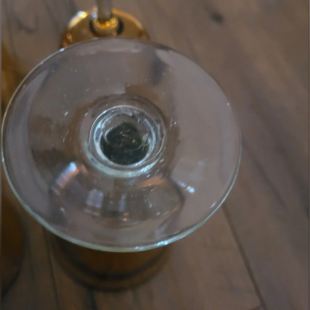 Vintage Amber and Recycled Green Blown Glass Wine‎ Goblets Set of 4
